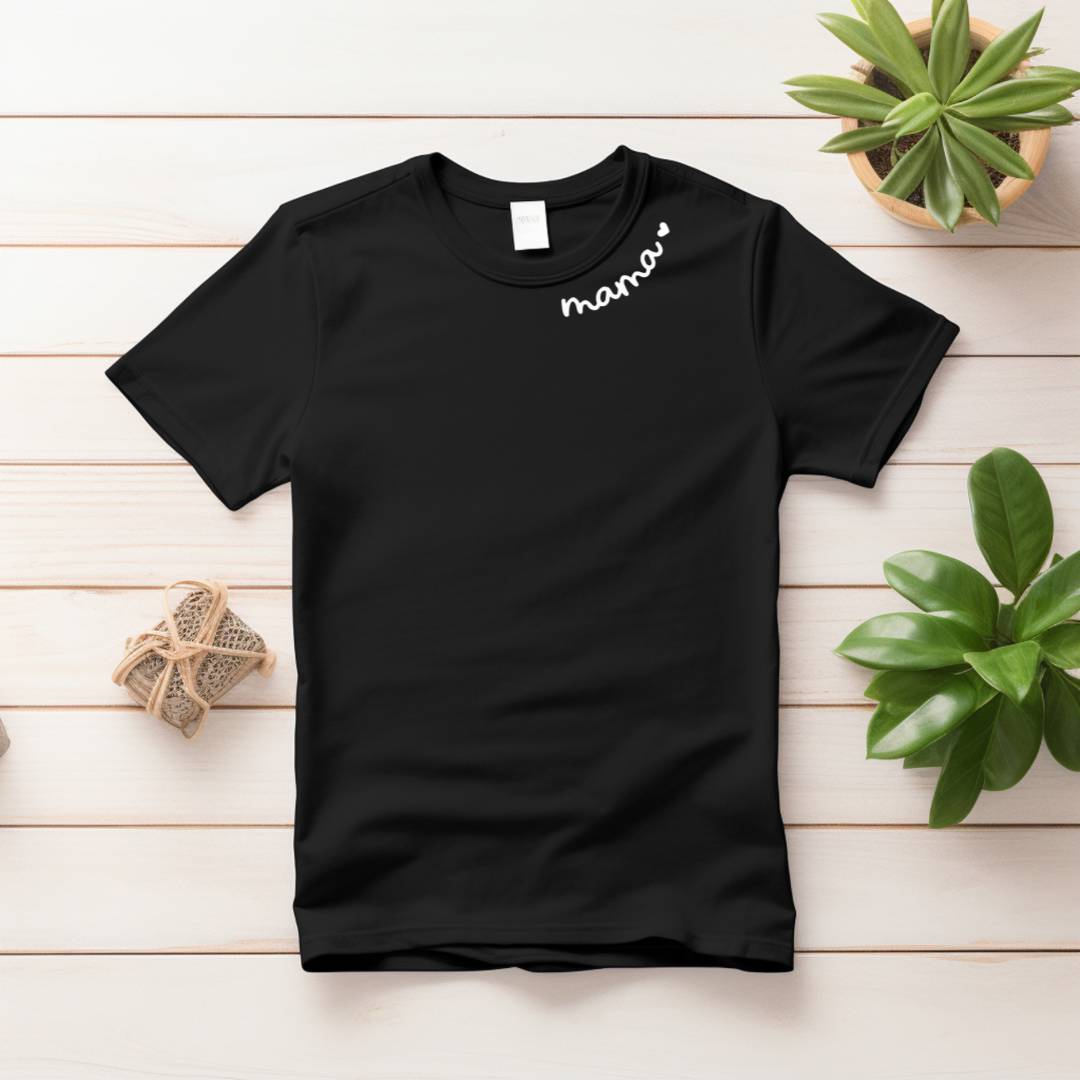 Custom collar embroidered MAMA tee by Rebel Needleworks - personalised mum gift UK
