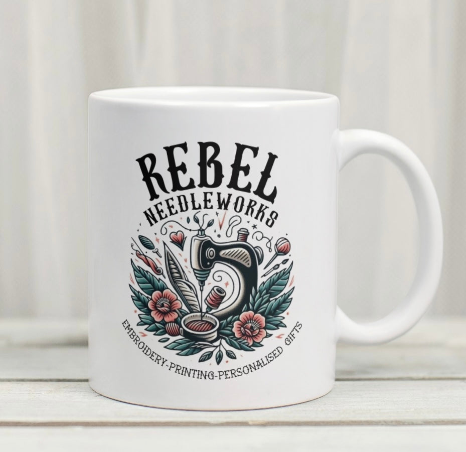 Rebel Needleworks branded mug - alternative gothic merchandise gift mug UK