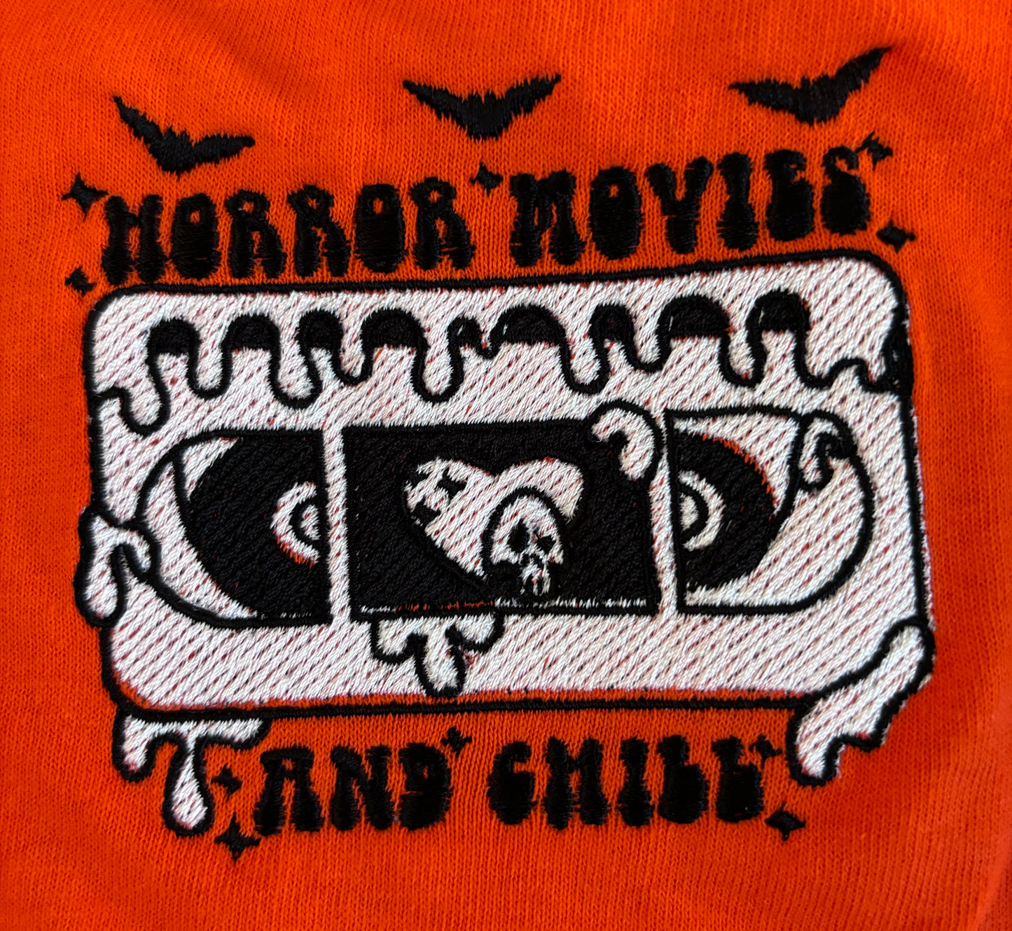 Custom horror and chill embroidered tee by Rebel Needleworks - alternative gothic gift UK