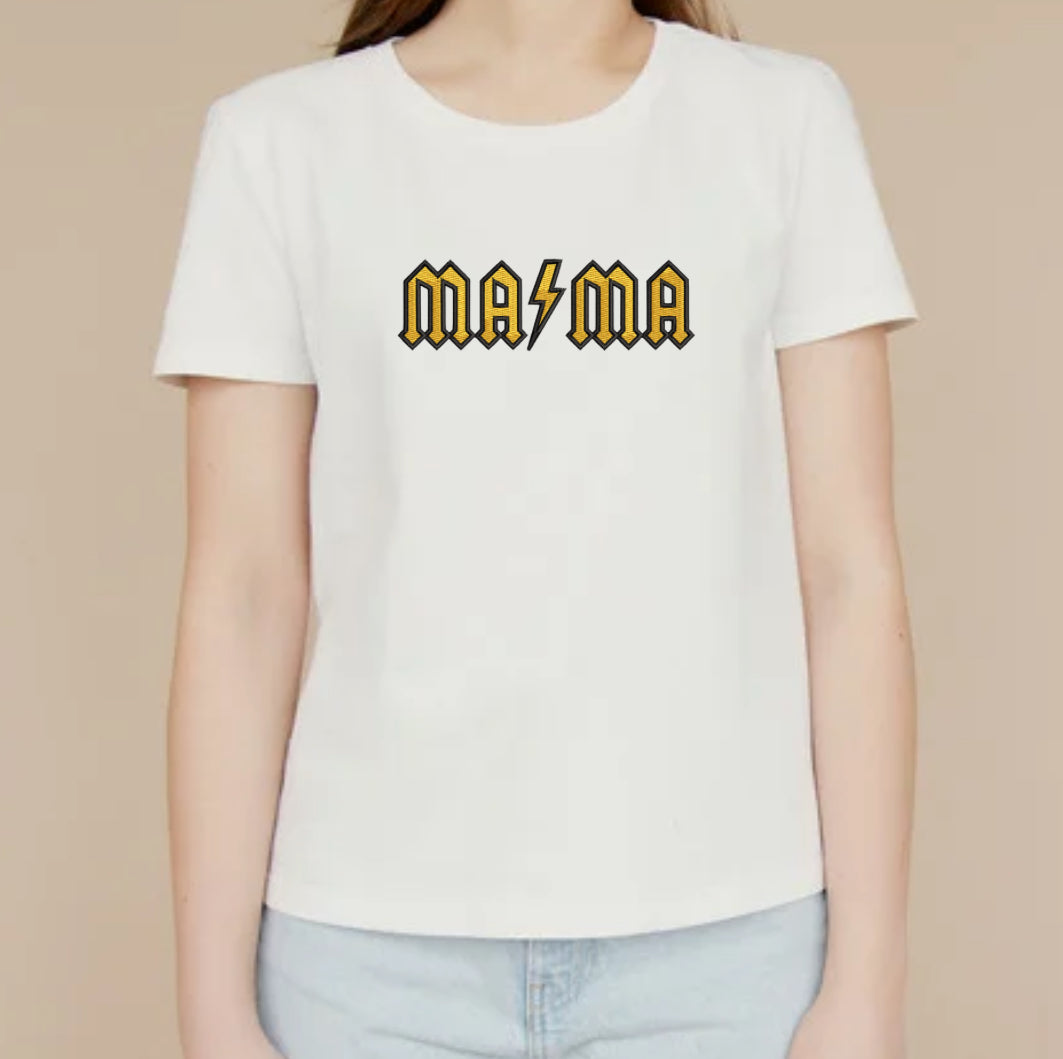 Custom MAMA lightning bolt tee by Rebel Needleworks - personalised mum gift top UK