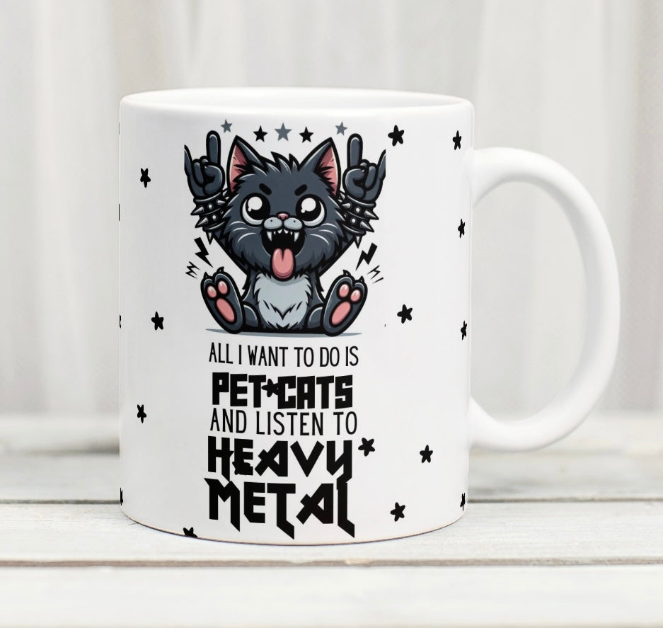 Heavy metal and cats mug by Rebel Needleworks - funny alternative cat lover gift mug UK