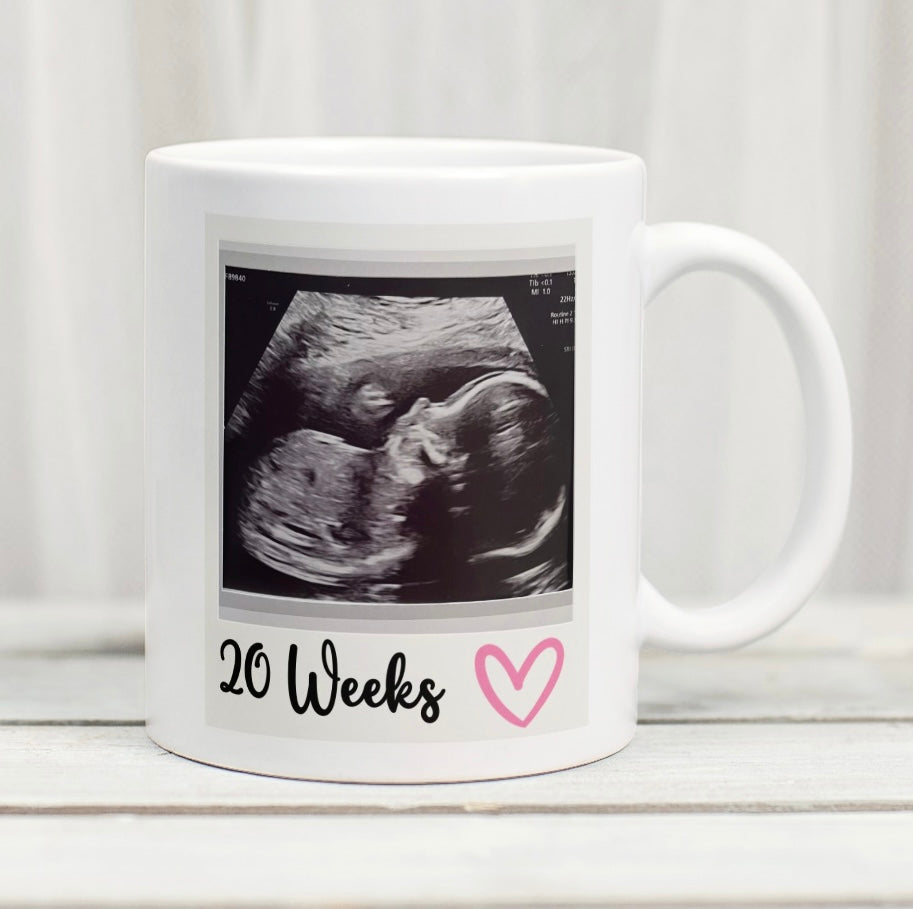 Rebel Needleworks baby girl scan photo mug - personalised pregnancy announcement gift UK