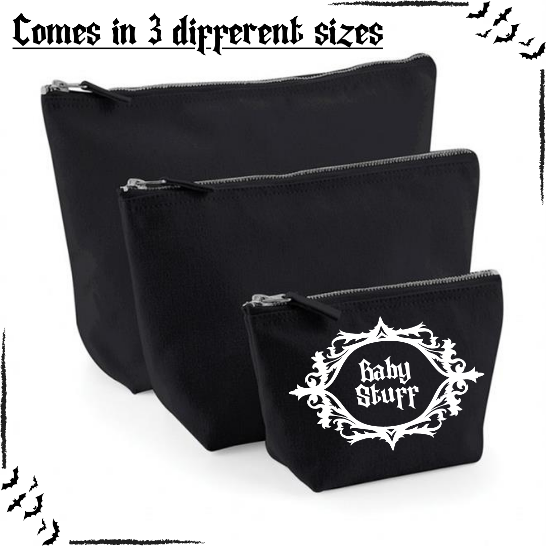 Custom black baby bags personalised by Rebel Needleworks - baby gift set UK
