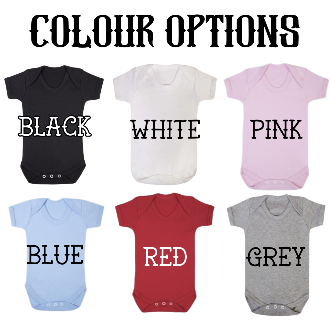 Personalised gothic text baby grow by Rebel Needleworks - embroidered alternative baby gift UK