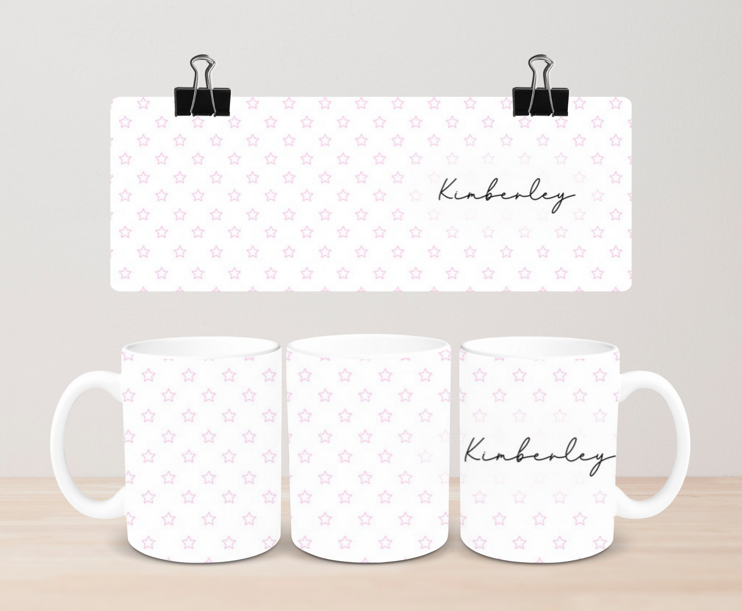 Custom pink star personalised mug by Rebel Needleworks - personalised gift mug UK