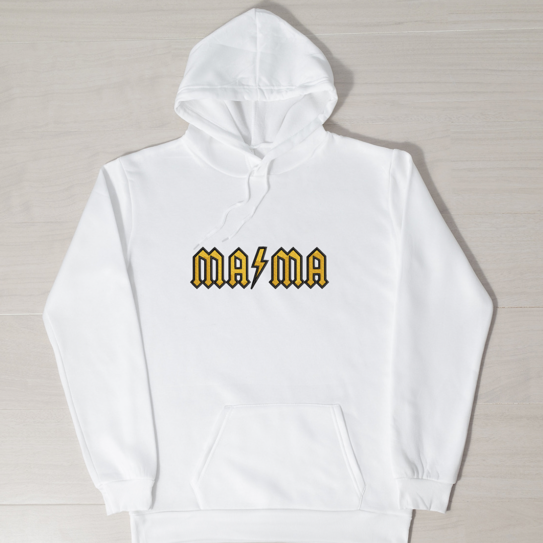 Personalised MAMA lightning bolt hoodie by Rebel Needleworks - custom mum gift UK