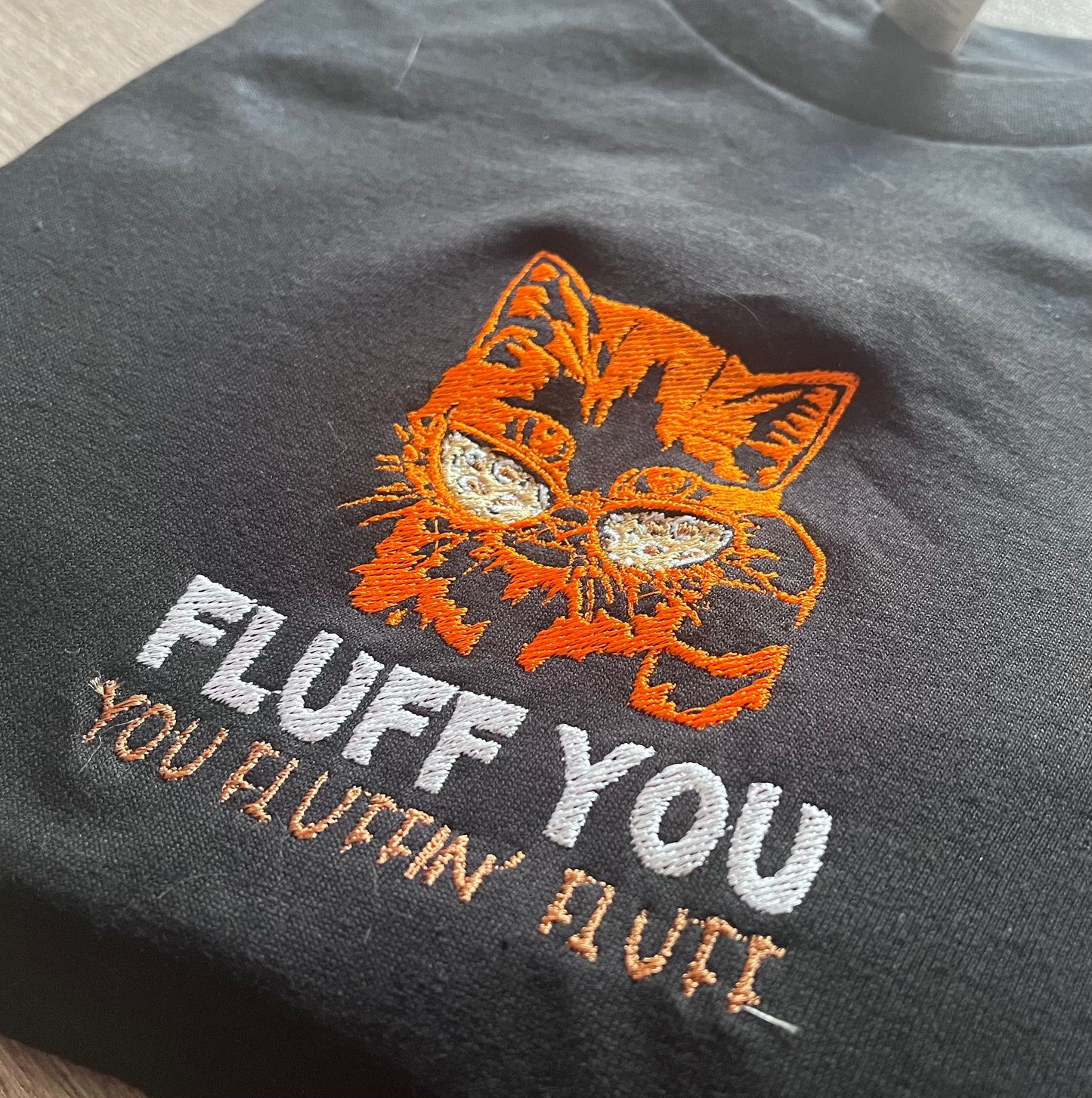 Rebel Needleworks fluff you embroidered cat t-shirt - alternative funny cat gift clothing UK