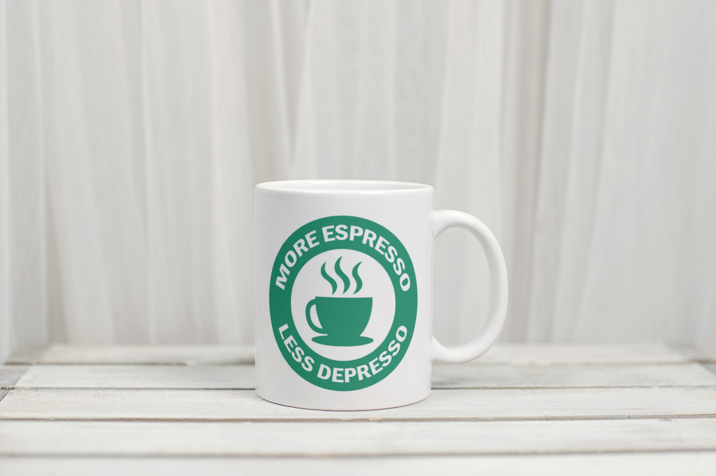 More Espresso Less Depresso funny custom mug by Rebel Needleworks - personalised coffee lover gift mug UK