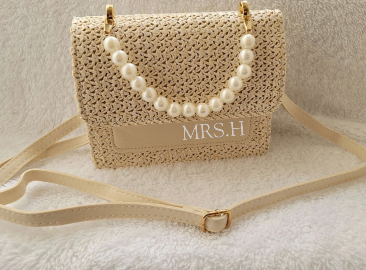 Rebel Needleworks personalised pearl handbag - bespoke bridal crossbody bag UK