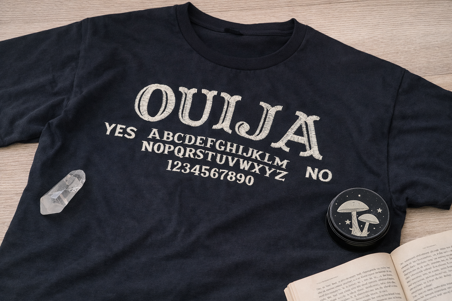 Ouija embroidered t-shirt by Rebel Needleworks - gothic alternative occult unisex top UK