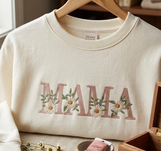 MAMA pink floral sweatshirt by Rebel Needleworks - personalised mum gift jumper UK