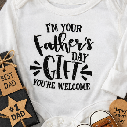 I'm your fathers day gift embroidered baby grow by Rebel Needleworks - funny fathers day baby gift UK