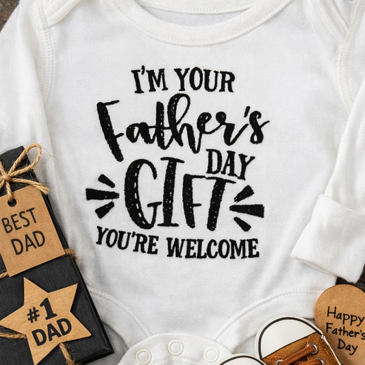 I'm your fathers day gift embroidered baby grow by Rebel Needleworks - funny fathers day baby gift UK