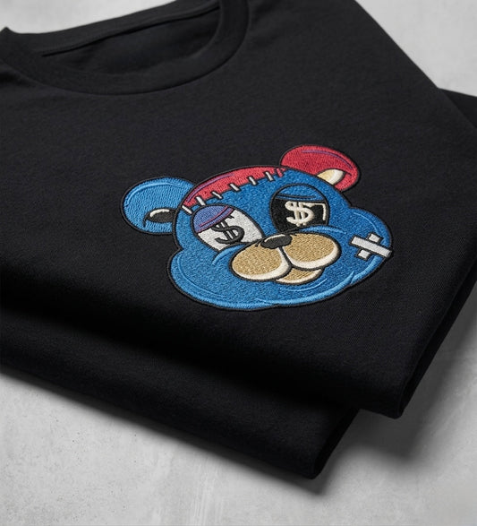 Blue Embroidered Bear T-shirt