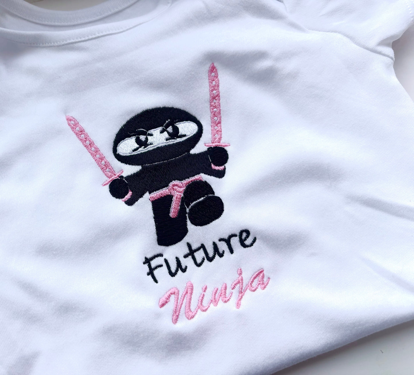 Future ninja embroidered baby grow by Rebel Needleworks - personalised custom newborn gift UK
