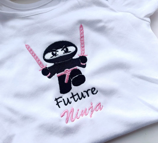 Future ninja embroidered baby grow by Rebel Needleworks - personalised custom newborn gift UK