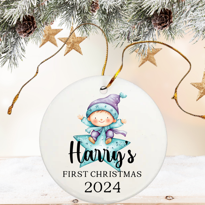 Custom my first Christmas decoration by Rebel Needleworks - personalised baby keepsake gift UK