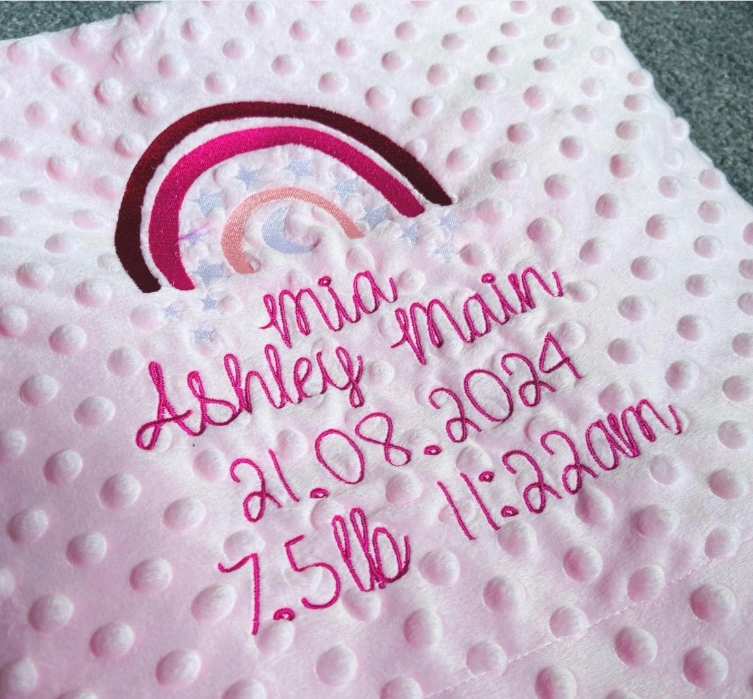 Personalised moon and stars dimple blanket by Rebel Needleworks - custom baby shower gift UK