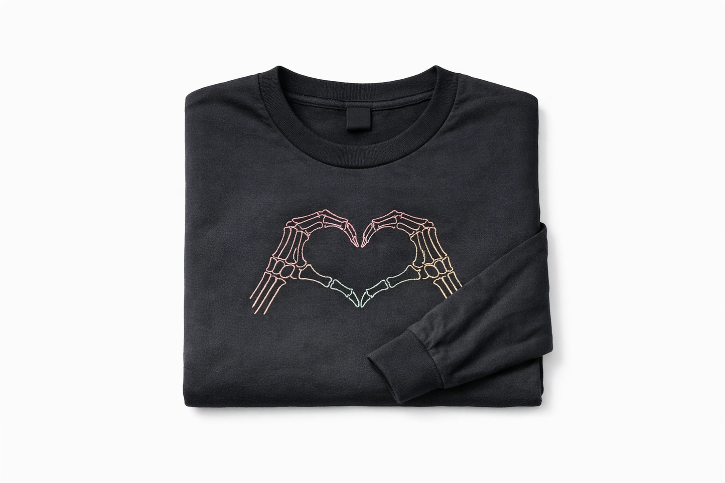 Rebel Needleworks gothic glow dark skeleton heart long sleeve - alternative clothing UK