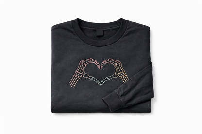 Rebel Needleworks gothic glow dark skeleton heart long sleeve - alternative clothing UK