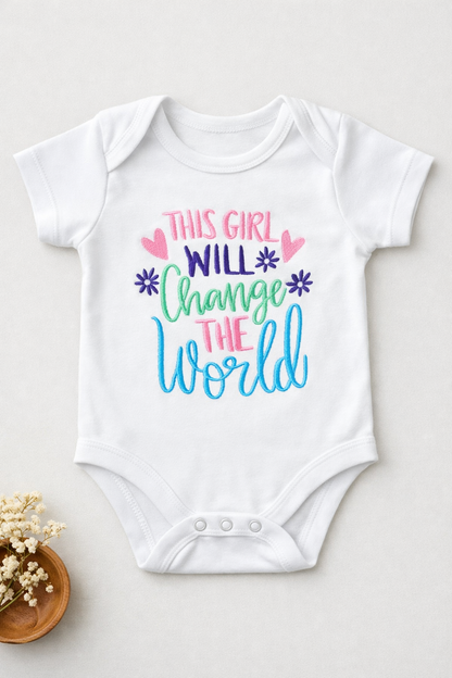 This Girl Will Change The World Embroidered  Baby Grow