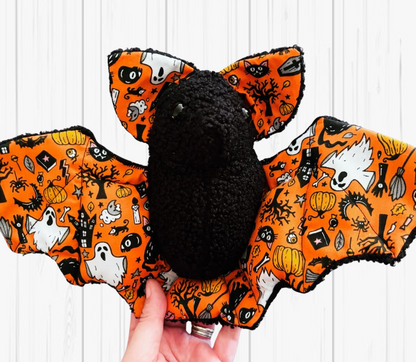 Handmade personalised bat plushie by Rebel Needleworks - gothic Halloween soft toy gift UK