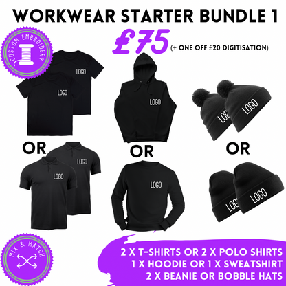 Workwear starter bundle by Rebel Needleworks - personalised embroidered uniform bundle UK
