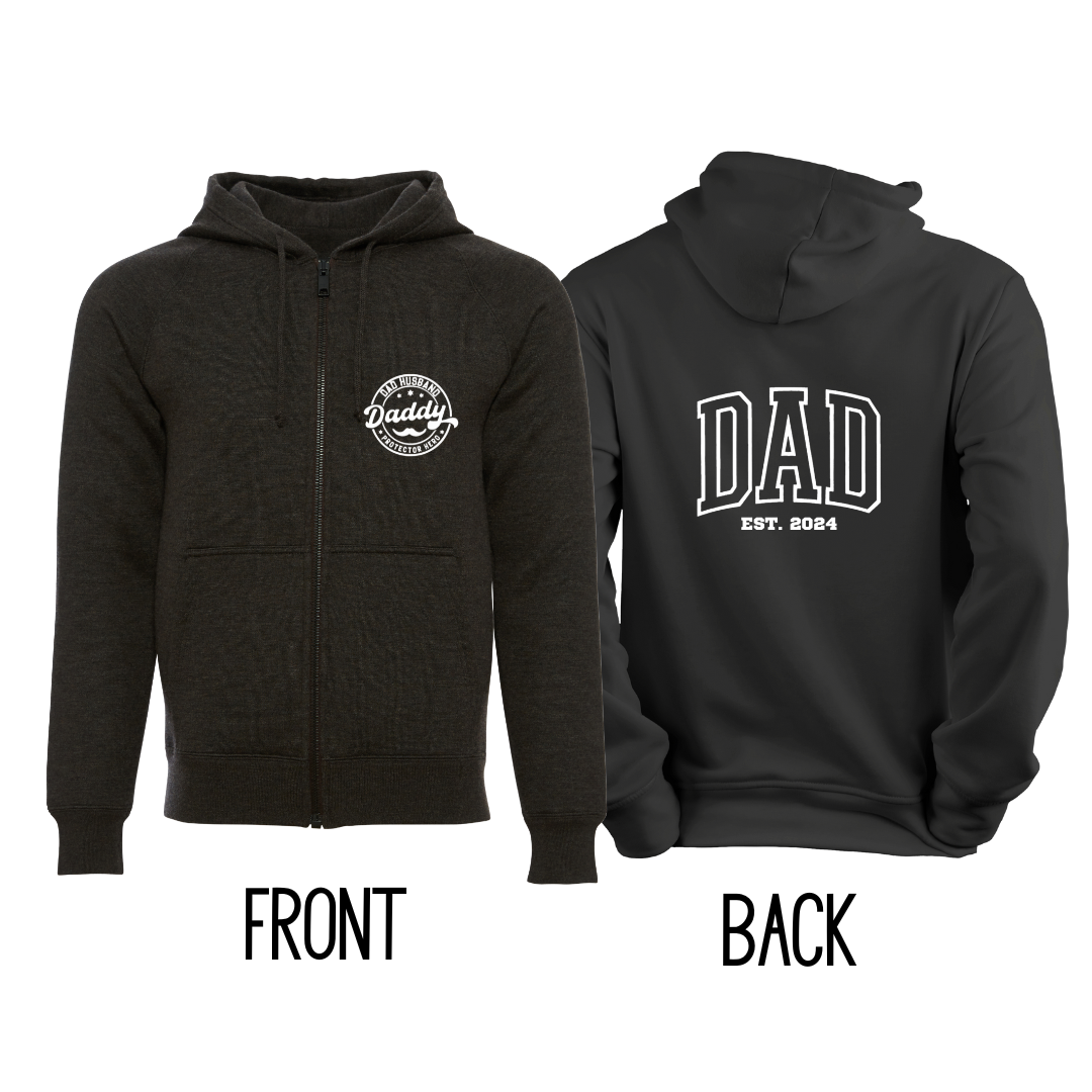 Daddy Husband, Protector, Hero Embroidered Personalised Zip Hoodie