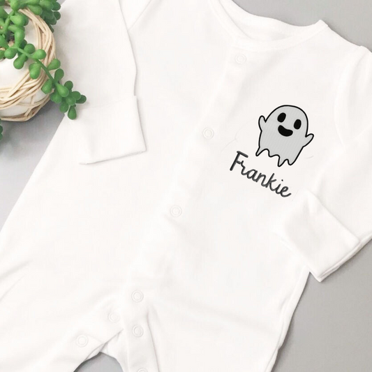 Embroidered Personalised Ghost Sleepsuit