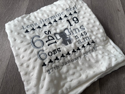 Rebel Needleworks birth announcement embroidered bubble baby blanket - personalised newborn gift UK