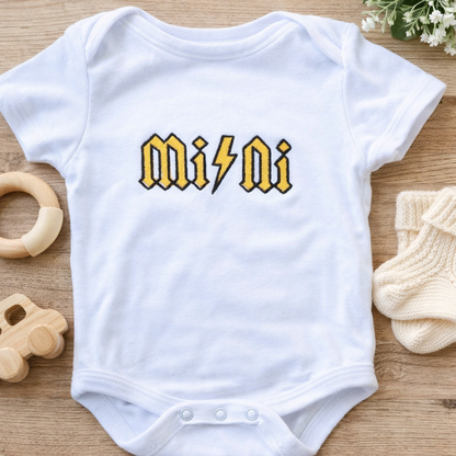 Rebel Needleworks MINI lightning bolt baby grow - personalised alternative baby gift UK