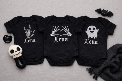 Personalised Set of 3 Gothic Baby Grows | Custom Embroidered Gothic Black Bodysuit Gift Set | Alternative Baby Clothes UK