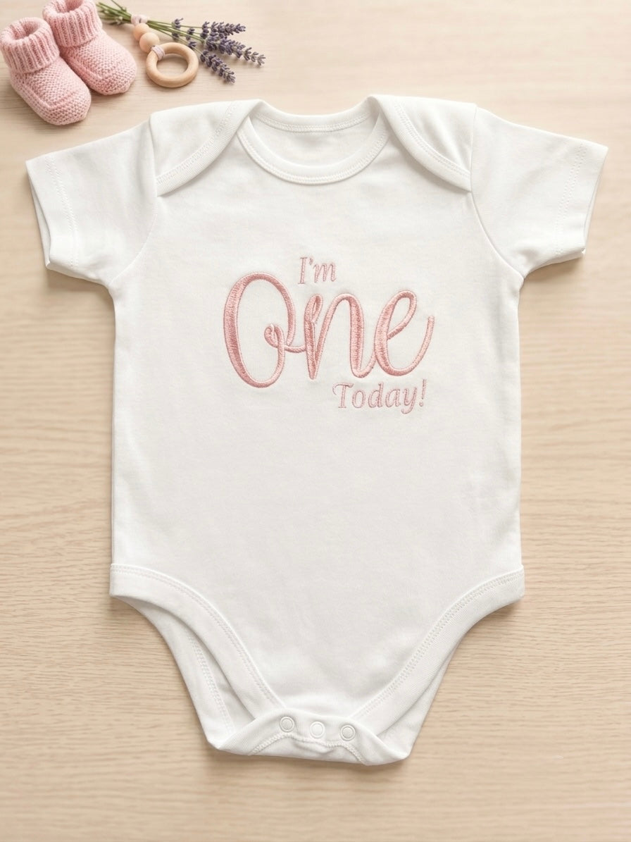 Personalised Embroidered "I'm One Today!" Baby Grow | First Birthday Outfit