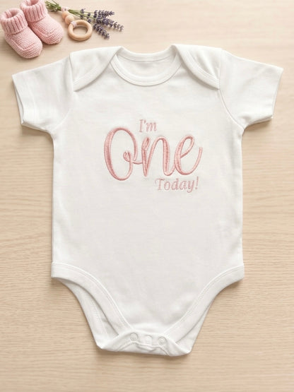 Personalised Embroidered "I'm One Today!" Baby Grow | First Birthday Outfit