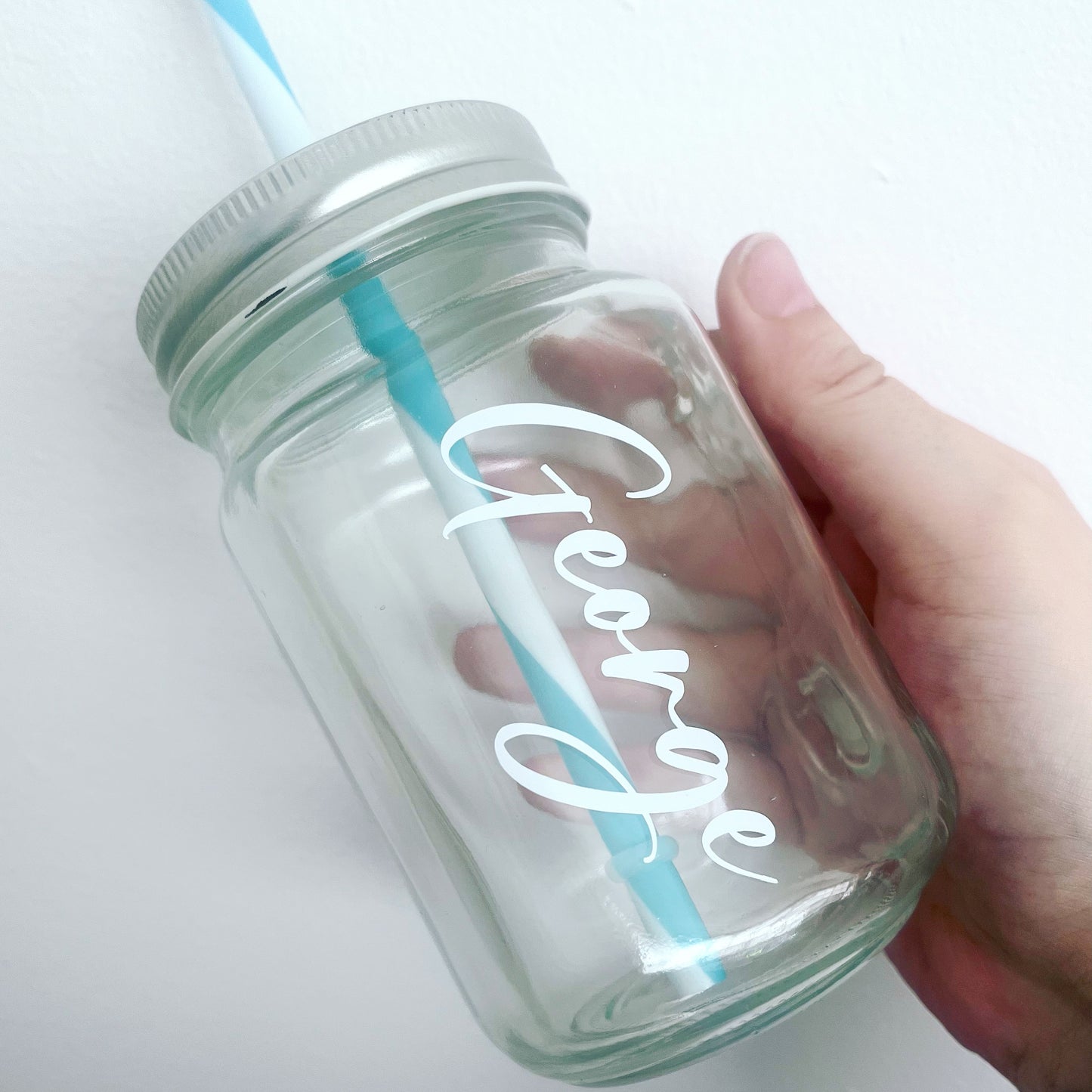 Personalised Mason Jar with Lid and Straw