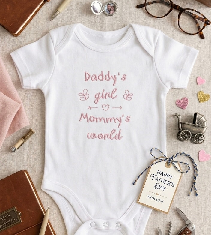 Daddy’s Girl Mommy’s World Embroidered Baby Grow