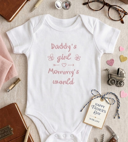 Daddy’s Girl Mommy’s World Embroidered Baby Grow