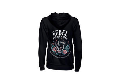 Rebel Needleworks black zip hoodie branded merchandise - alternative gothic UK