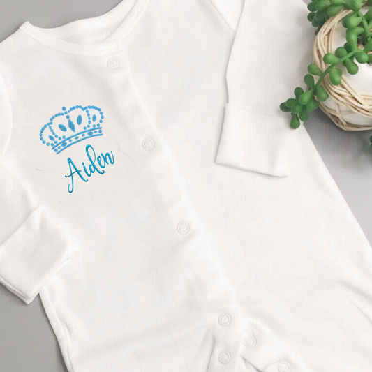 Embroidered Personalised Crown Sleepsuit