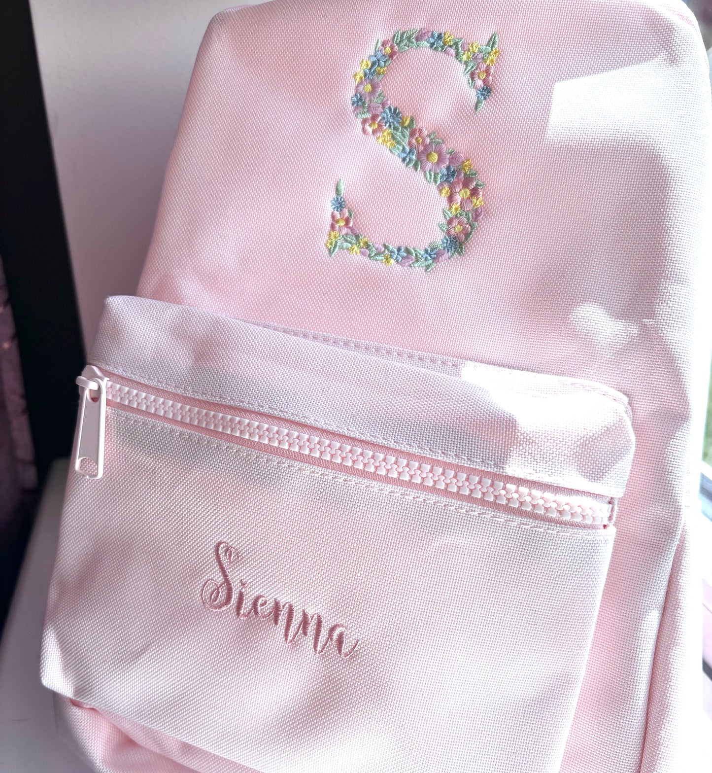 Kids Embroidered Flower Letter Backpack