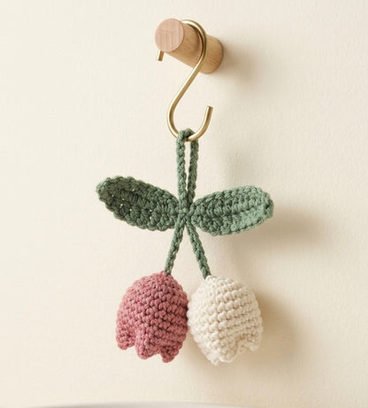 Handmade flower tulip keyring and bag charm by Rebel Needleworks - cute crochet accessory UK