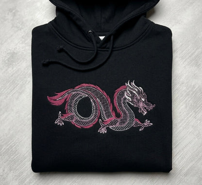 Embroidered oriental dragon hoodie by Rebel Needleworks - custom gothic alternative unisex hoodie UK