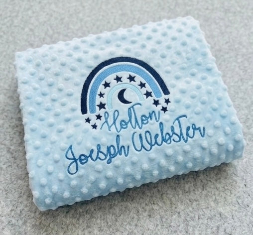 Rebel Needleworks personalised moon stars bubble blanket - custom embroidered baby gift UK