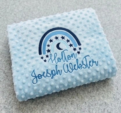 Rebel Needleworks personalised moon stars bubble blanket - custom embroidered baby gift UK