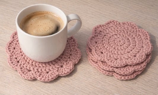 Handmade crochet scalloped edge coaster set by Rebel Needleworks - set of 4 handmade gift UK