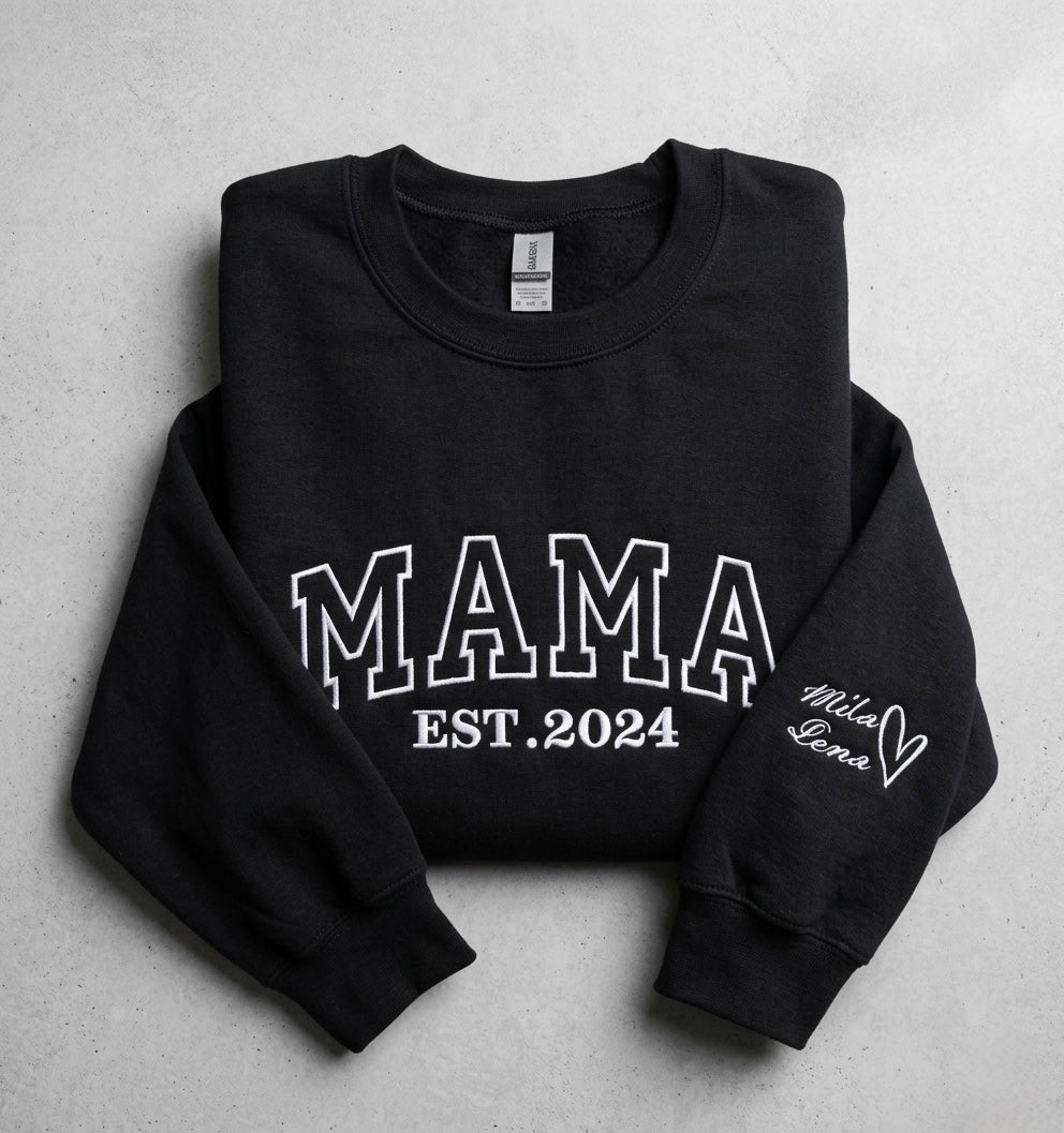 Rebel Needleworks Mama Est embroidered sweatshirt - personalised year mum gift jumper UK