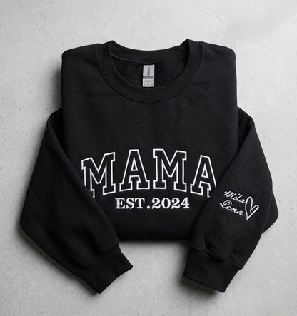 Rebel Needleworks Mama Est embroidered sweatshirt - personalised year mum gift jumper UK