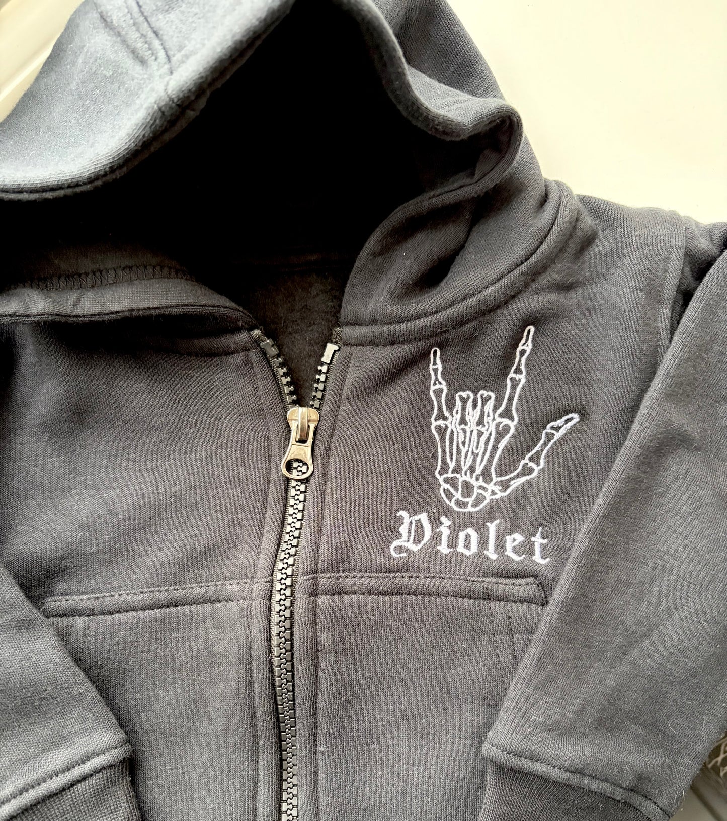 Custom gothic zip hoodie for baby and kids by Rebel Needleworks - alternative children hoodie UK