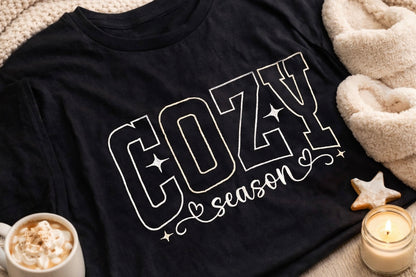 Cozy season embroidered t-shirt by Rebel Needleworks - alternative autumn seasonal top UK