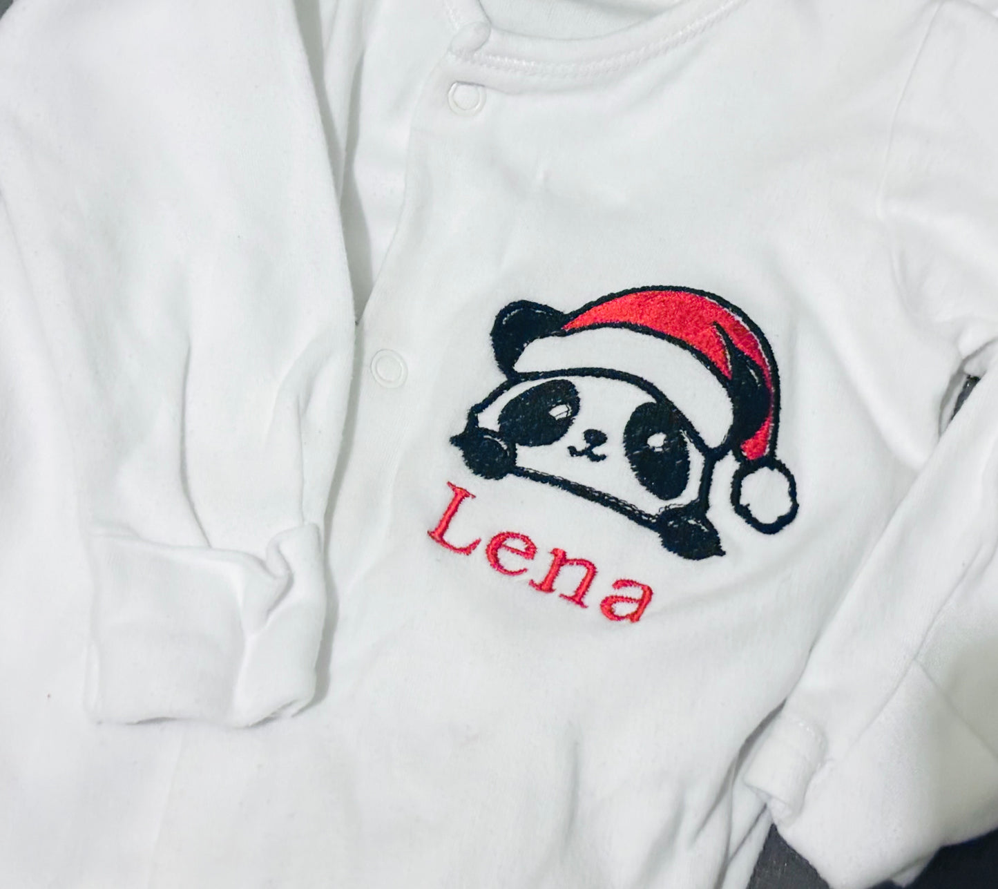 Personalised Embroidered Panda Christmas Sleepsuit